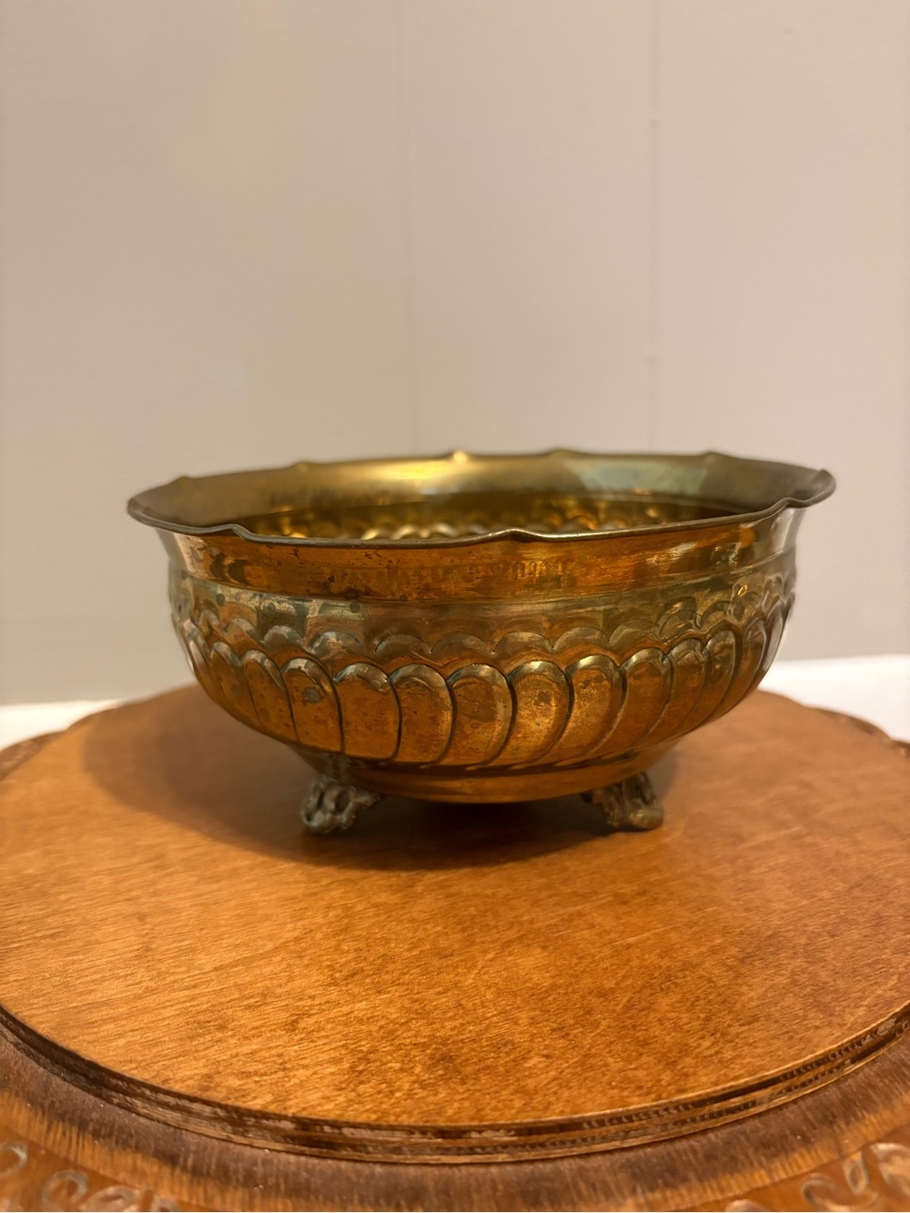 Brass Decorative Bowl with Ornate Footed Base - Gold Finish